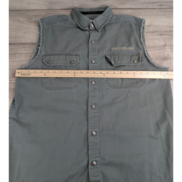 Harley Davidson Army Green Canvas Embroidered Logo Vest Jacket Men's Sz L Large - Picture 3 of 12